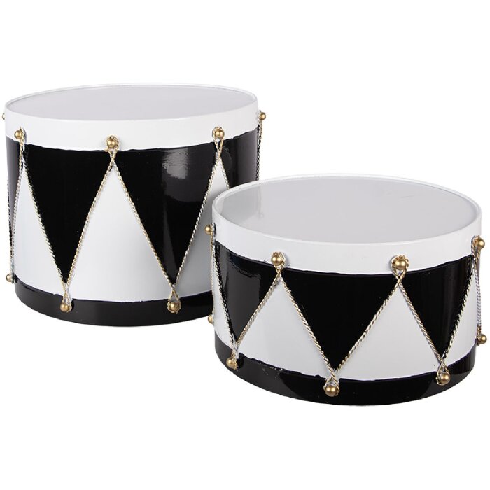Set de 2 decoraciones de tambor Clayre & Eef Blanco Negro Ø37x26 / Ø32x17 cm