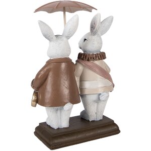Figura decorativa de conejo con paraguas Clayre & Eef 6PR5972 blanco-marrón 13x6x16 cm