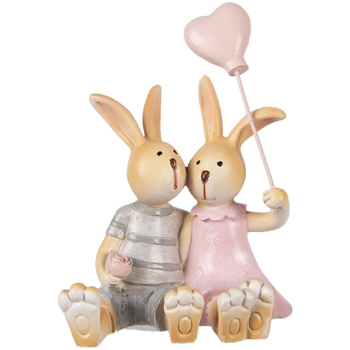 Figura decorativa de conejo Clayre & Eef 8x6x10 cm Marrón Rosa