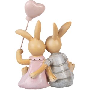 Figura decorativa de conejo Clayre & Eef 8x6x10 cm Marrón Rosa