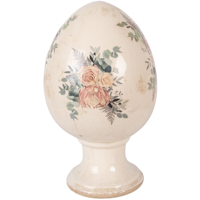 Decoración de huevo sobre pedestal Clayre & Eef Beige rosado Ø 17x28 cm