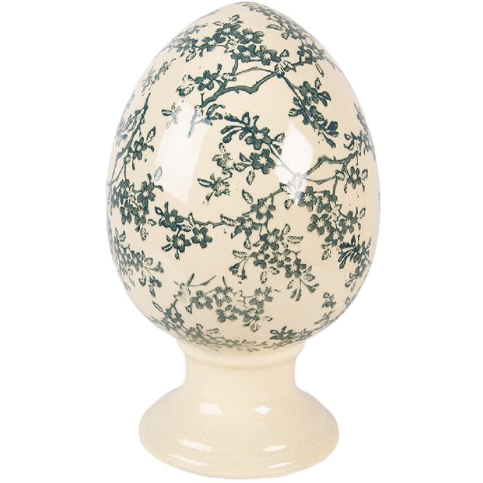 Decoración huevo sobre pedestal Clayre & Eef Amarillo-Verde Ø15x24 cm
