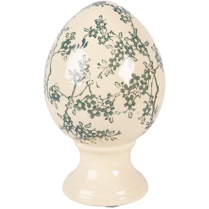 Decoración de huevo sobre pedestal Clayre & Eef Amarillo-Verde Ø 12x19 cm