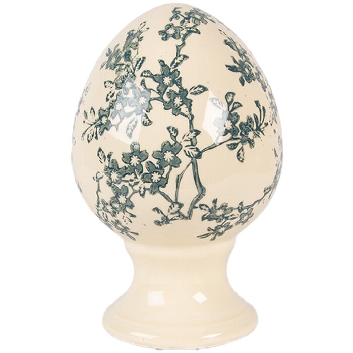 Decoración de huevo sobre base Clayre & Eef amarillo-verde Ø 9x14 cm