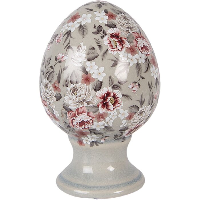 Huevo decorativo Clayre & Eef gris-rosa Ø 9x14 cm