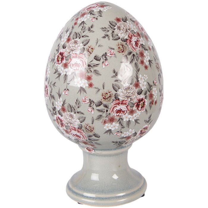 Decoración cerámica Clayre & Eef Ei sobre pie Gris-Rosa Ø 17x28 cm