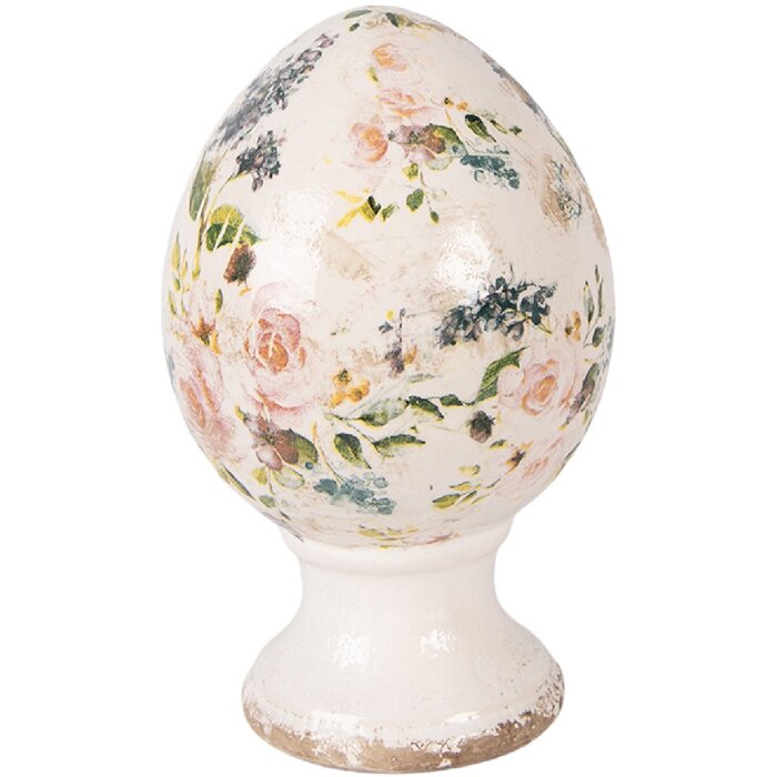 Decoración huevo sobre base Clayre & Eef tonos beige rosado Ø 12x19 cm