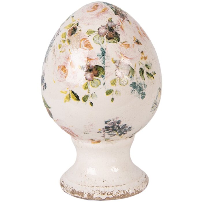 Decoración de cerámica Clayre & Eef Ei sobre pedestal beige-rosa Ø 9x14 cm