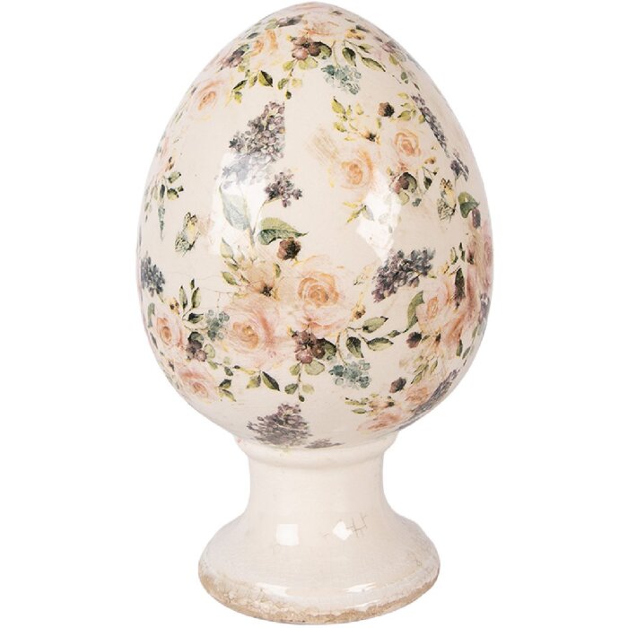 Decoración Huevo sobre Base Clayre & Eef Beige-Rosa Ø 17x28 cm