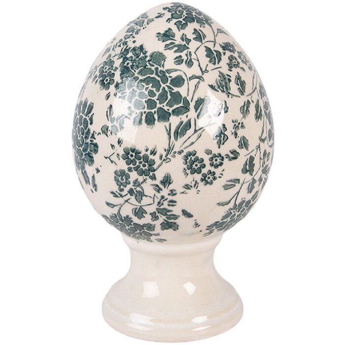 Decoración de huevo sobre pedestal Clayre & Eef 6CE2405M Ø 12x19 cm Beige con tonos verdes