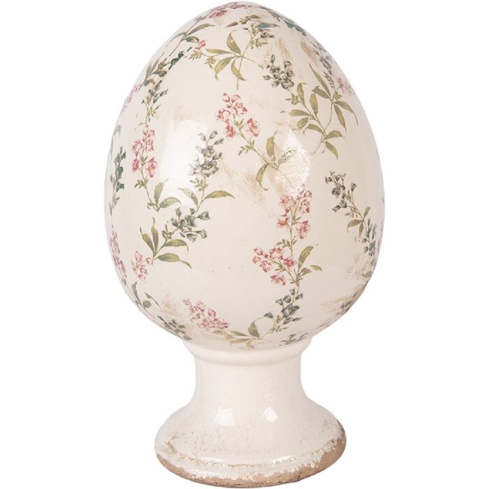 Decoración de huevo sobre pedestal Clayre & Eef Beige Rosa Ø 17x28 cm