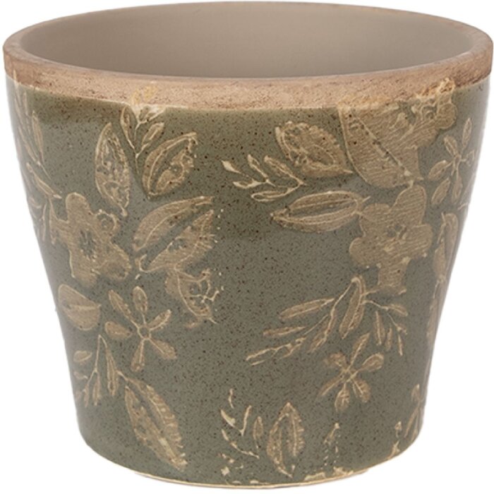 Maceta decorativa Clayre & Eef 6CE2410S Verde-Marrón Ø 10x9 cm