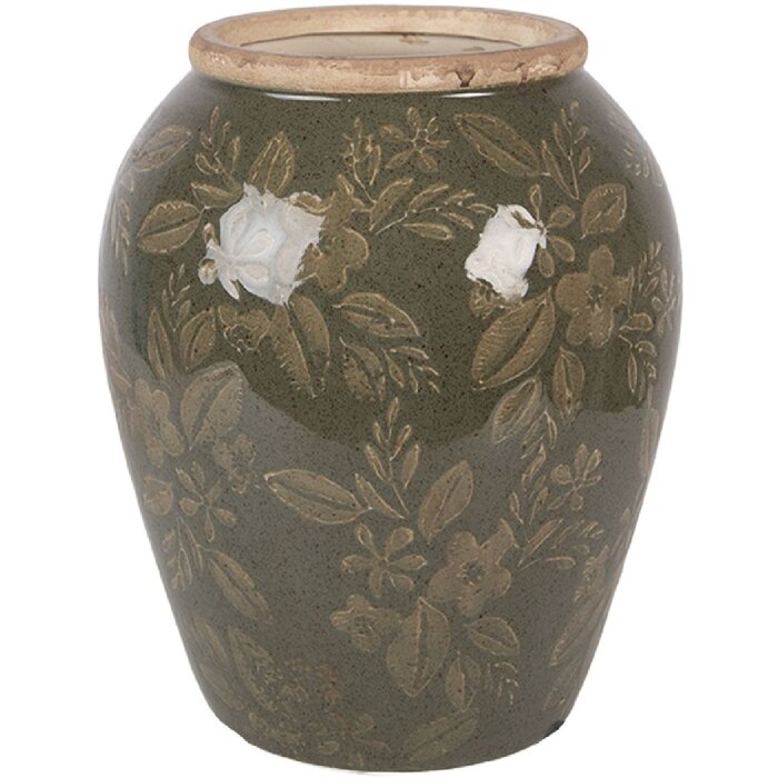 Vaso de cerámica Clayre & Eef Ø 16 cm x 20 cm Verde-Marrón