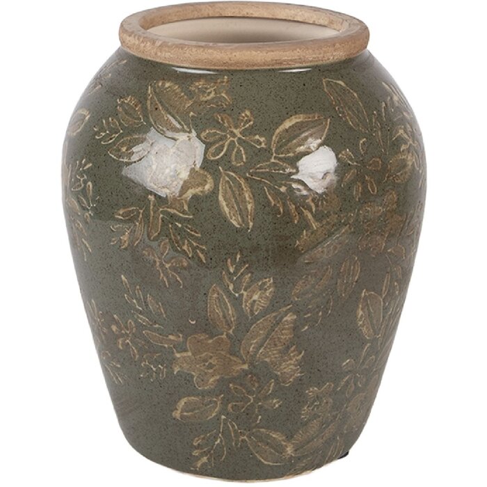 Vaso de cerámica Clayre & Eef 6CE2411M Verde-Marrón Ø 15 cm x 18 cm