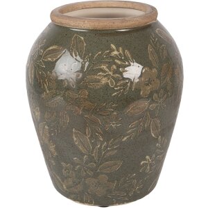 Vaso de cerámica Clayre & Eef 6CE2411M Verde-Marrón Ø 15 cm x 18 cm