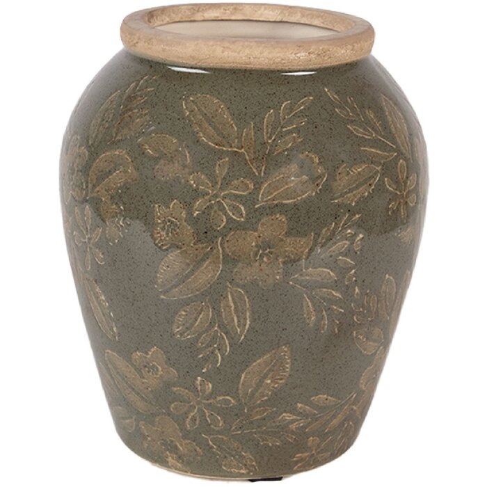 Vaso de cerámica Clayre & Eef 6CE2411S Ø 13 cm x 15 cm tonos verde-marrón