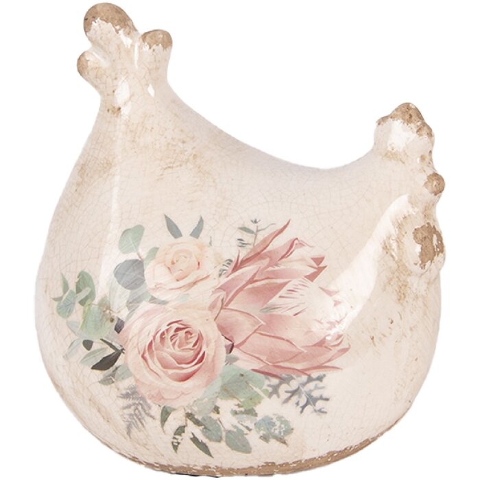 Decoración de pollo Clayre & Eef Beige Rosa 12x11x13 cm