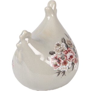 Decoración de cerámica Clayre & Eef en forma de pollo gris-rosa 12x11x13 cm