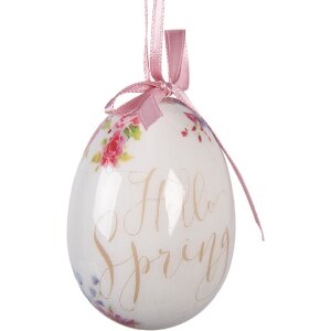 Set de 9 adornos colgantes de huevo Clayre & Eef Blanco Rosa Ø 5x8 cm