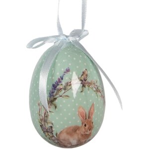 Decoración colgante huevo Clayre & Eef Set 9 Verde Rosa Ø 5x8 cm