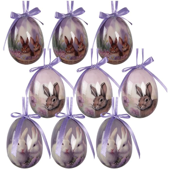 Set de 9 adornos colgantes de huevo Clayre & Eef colorido Ø 5x8 cm