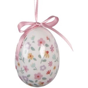 Decoración colgante huevo Clayre & Eef Set 9 Blanco y Rosa Ø 5x8 cm