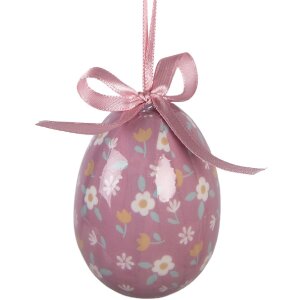 Decoración colgante huevo Clayre & Eef Set 9 Blanco y Rosa Ø 5x8 cm