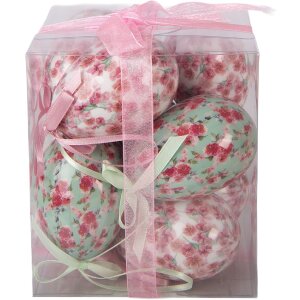 Set de 9 colgantes decorativos de huevo blanco y rosa...