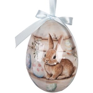 Colgante decorativo huevo set de 6 blancos y marrones Ø 7x10 cm