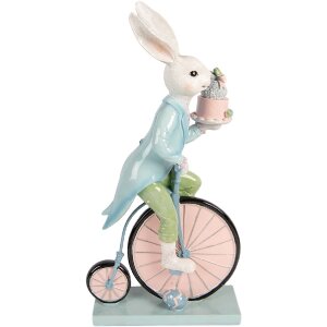 Decoración Conejo en Bicicleta Blanco y Azul 23x12x46 cm