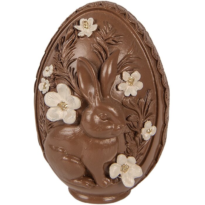 Decoración Huevo Clayre & Eef Ø 9x13 cm Marrón-Blanco