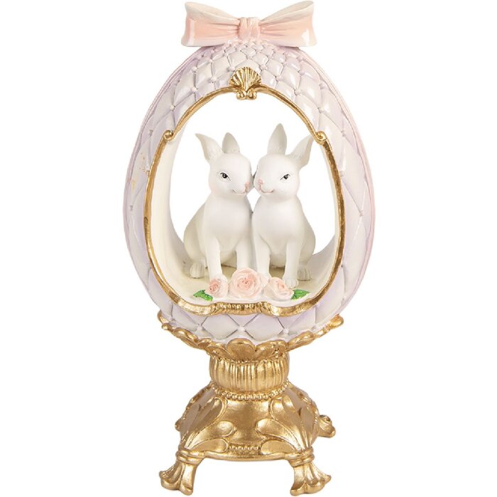 Egg de decoración Clayre & Eef con conejo Blanco-Dorado 17x12x31 cm