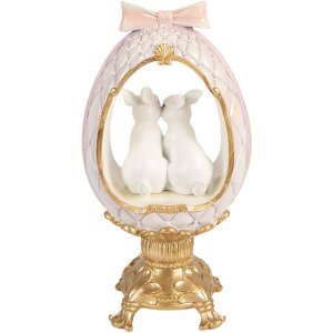 Egg de decoración Clayre & Eef con conejo Blanco-Dorado 17x12x31 cm