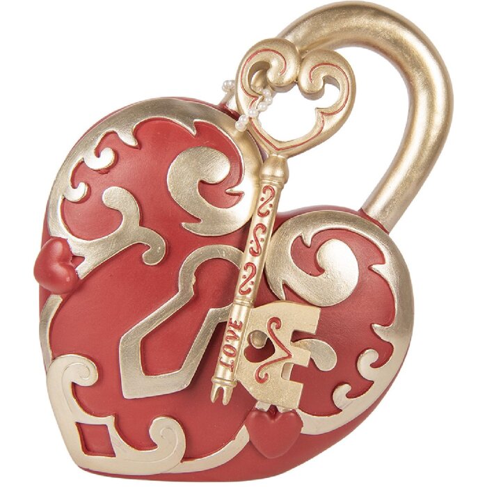 Decoración de pared Clayre & Eef 6PR5955 con corazón y llave rojo dorado 22x9x30 cm