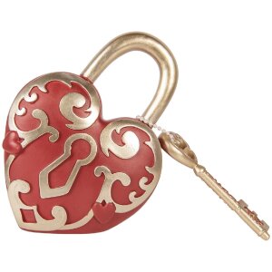 Decoración de pared Clayre & Eef 6PR5955 con corazón y llave rojo dorado 22x9x30 cm