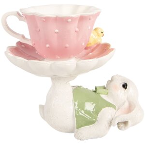 Decoración de conejo Clayre & Eef 20x14x17 cm Blanco-Rosa