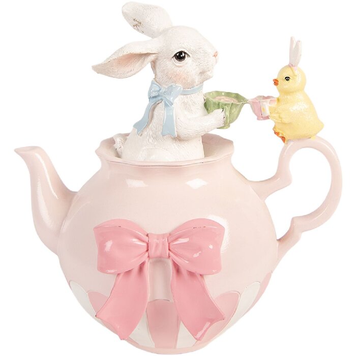 Decoración de conejo Clayre & Eef Blanco Rosa 20x14x20 cm