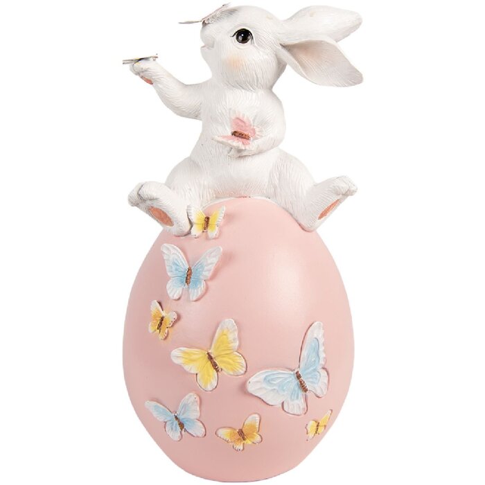 Decoración de conejo sobre huevo Clayre & Eef Blanco Rosa 16x15x29 cm