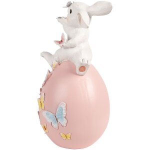 Decoración de conejo sobre huevo Clayre & Eef Blanco Rosa 16x15x29 cm