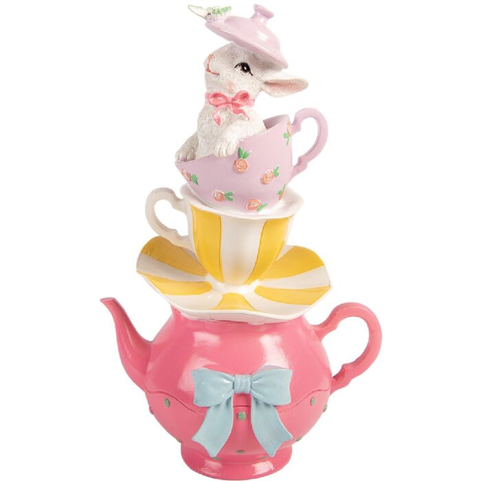 Figura decorativa con conejo y tetera Clayre & Eef 6PR5948 16x13x26 cm