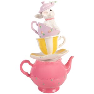 Figura decorativa con conejo y tetera Clayre & Eef 6PR5948 16x13x26 cm