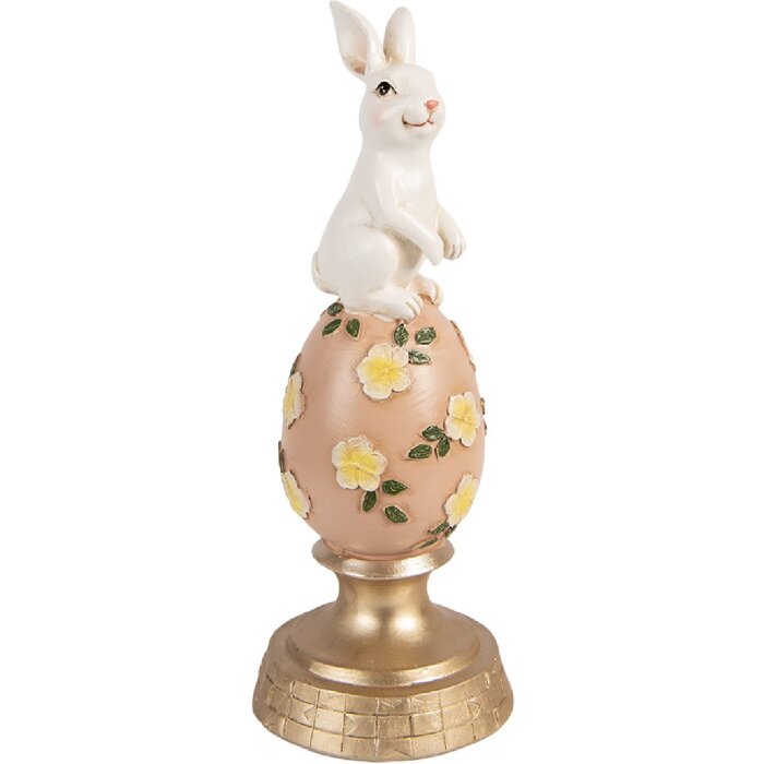 Decoración de conejo sobre huevo Clayre & Eef Blanco Rosa Ø 10x26 cm