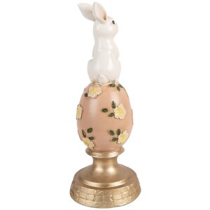 Decoración de conejo sobre huevo Clayre & Eef Blanco Rosa Ø 10x26 cm