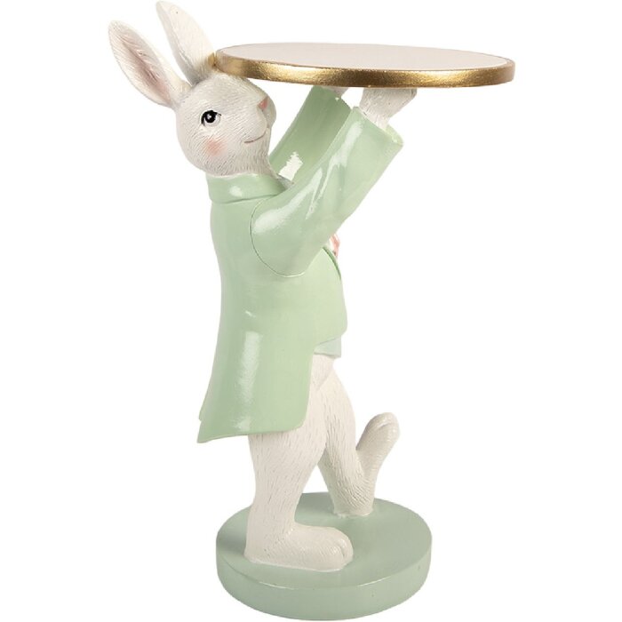 Decoración de conejo con cesto Clayre & Eef Blanco y Verde 19x14x28 cm