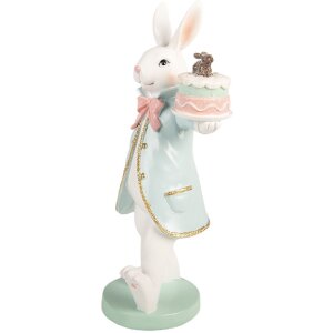 Decoración con conejo y pastel Clayre & Eef Blanco-azul 13x11x28cm