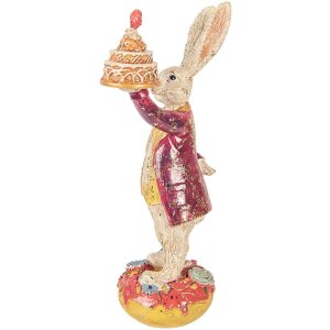 Decoración de conejo con pastel Clayre & Eef Beige Rojo 14x10x30 cm