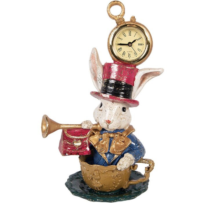 Decoración de conejo con reloj Clayre & Eef Beige y Dorado 15x11x23 cm