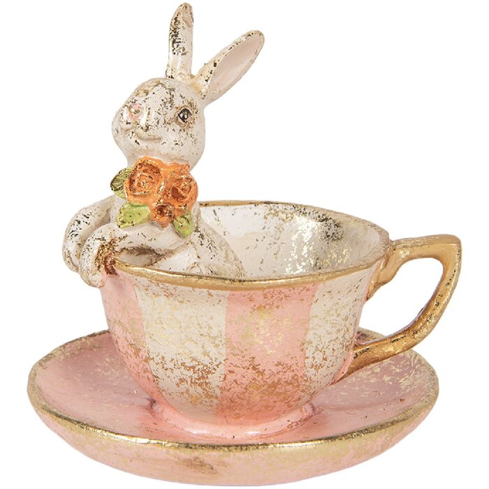 Decoración con conejo en taza Clayre & Eef Ø 12x12 cm Beige-Rosa