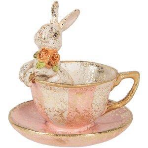 Decoración con conejo en taza Clayre & Eef Ø 12x12 cm Beige-Rosa