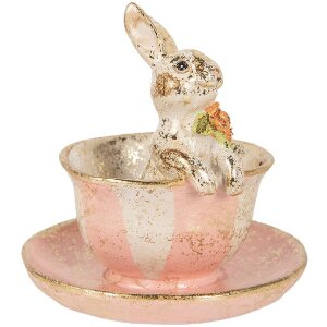 Decoración con conejo en taza Clayre & Eef Ø 12x12 cm Beige-Rosa